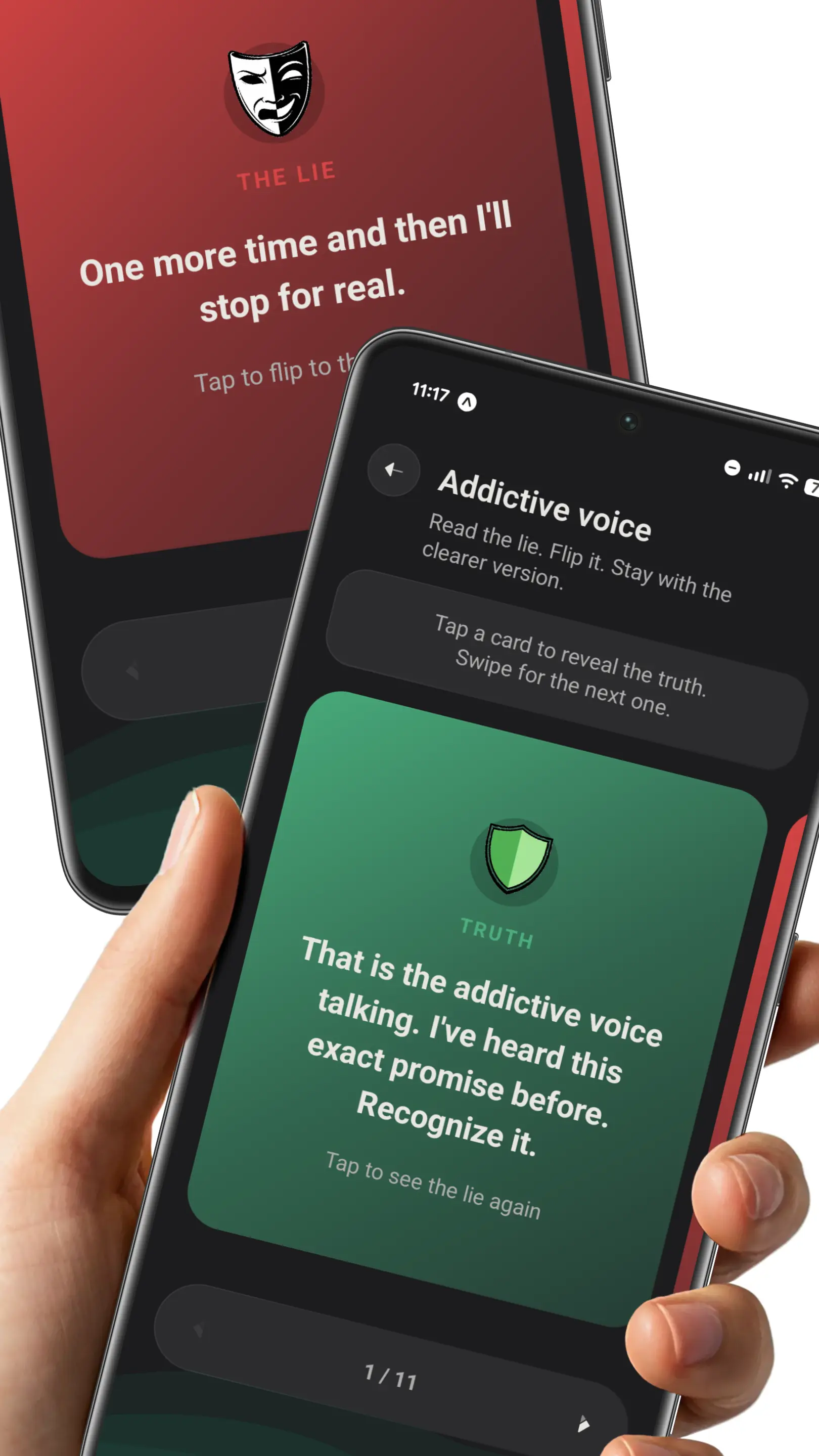Addictive Voice — name the lie, then flip to the truth