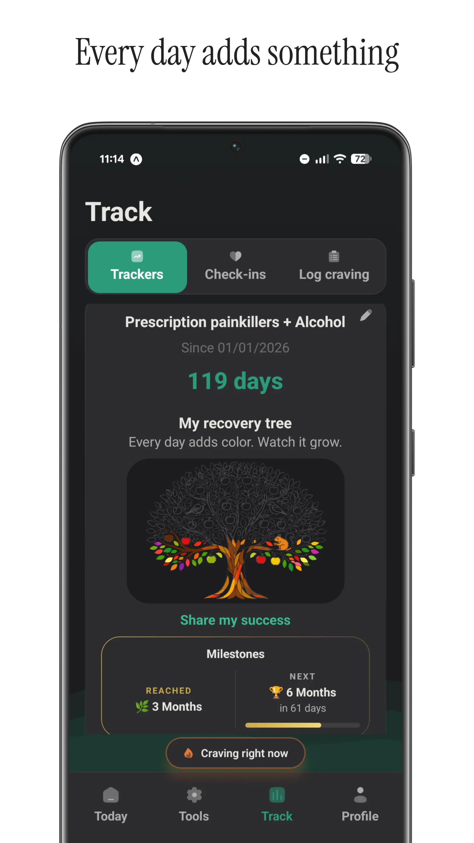 Craving log — track intensity, triggers, and what worked